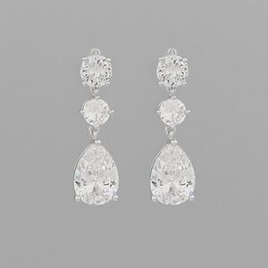 CZ Round & Teardrop Linear Earrings